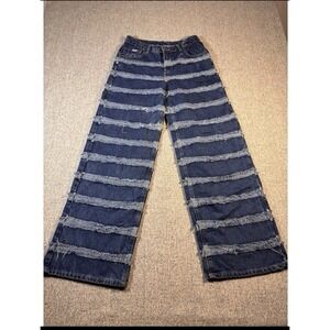 Ragged Jeans Y2K Wide Leg Blue Denim Striped Jeans Womens Size 26